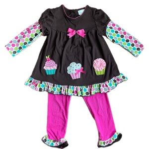 Rare Editions Cupcake and Polkadot 2 piece 4T Girls Top and Legging Set